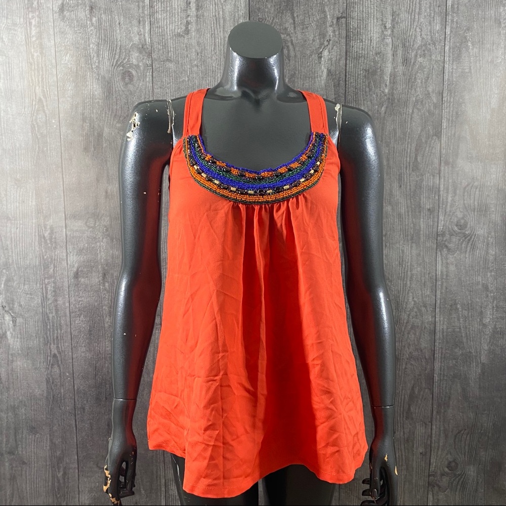 Charming Charlie Small Orange Beaded Tank Top